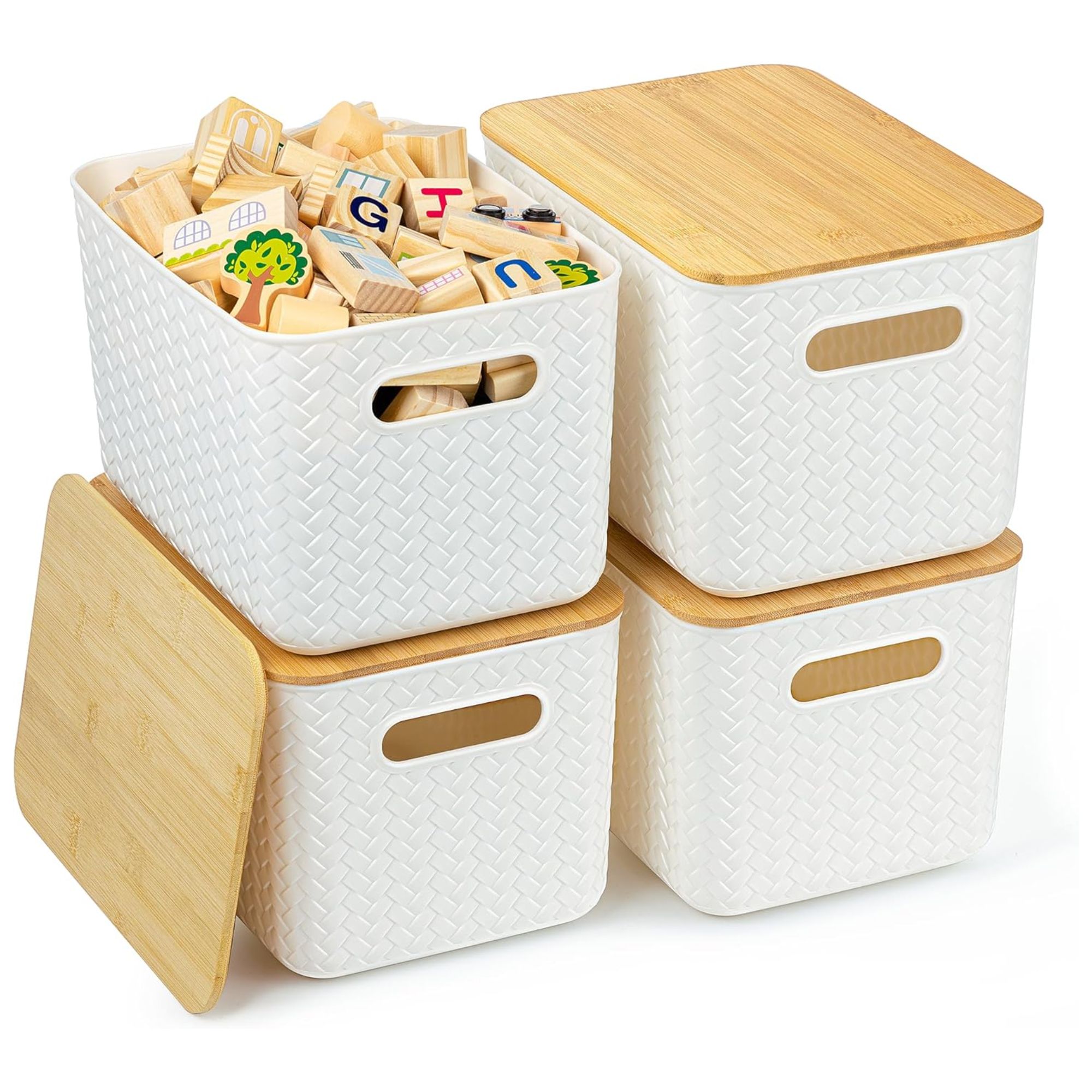 Lidded storage bins