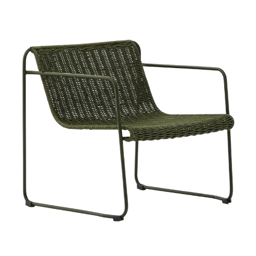 Kave Home, Maurina Stackable Armchair in Green Galvanised Steel and Green Rope Cord