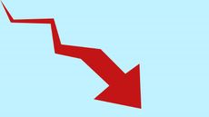 A red arrow against a blue background points down.