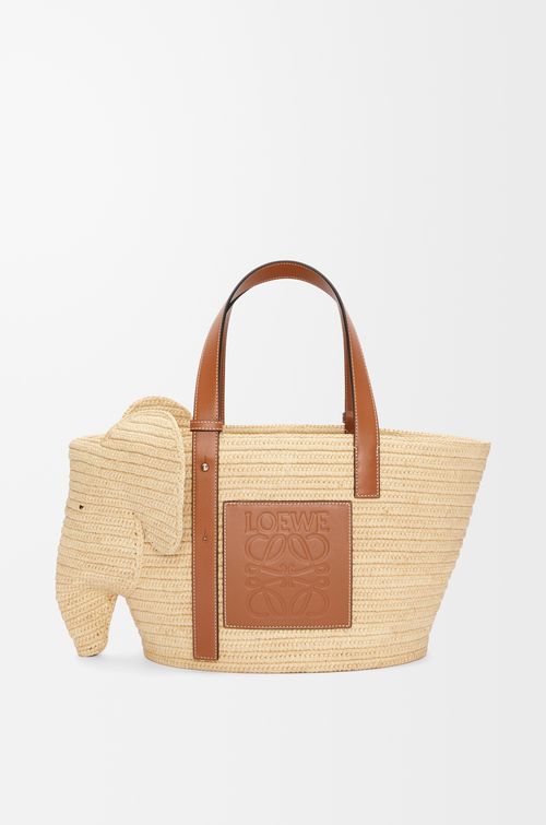 Elephant Basket in Raffia and Calfskin