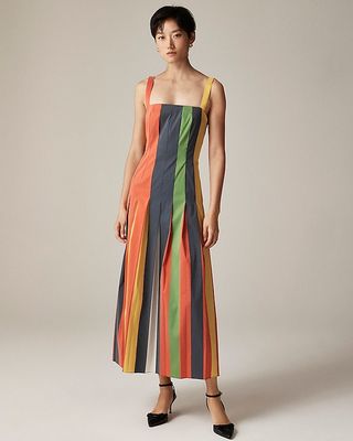 Christopher John Rogers X J.crew Pleated Dress in Striped Stretch Taffeta