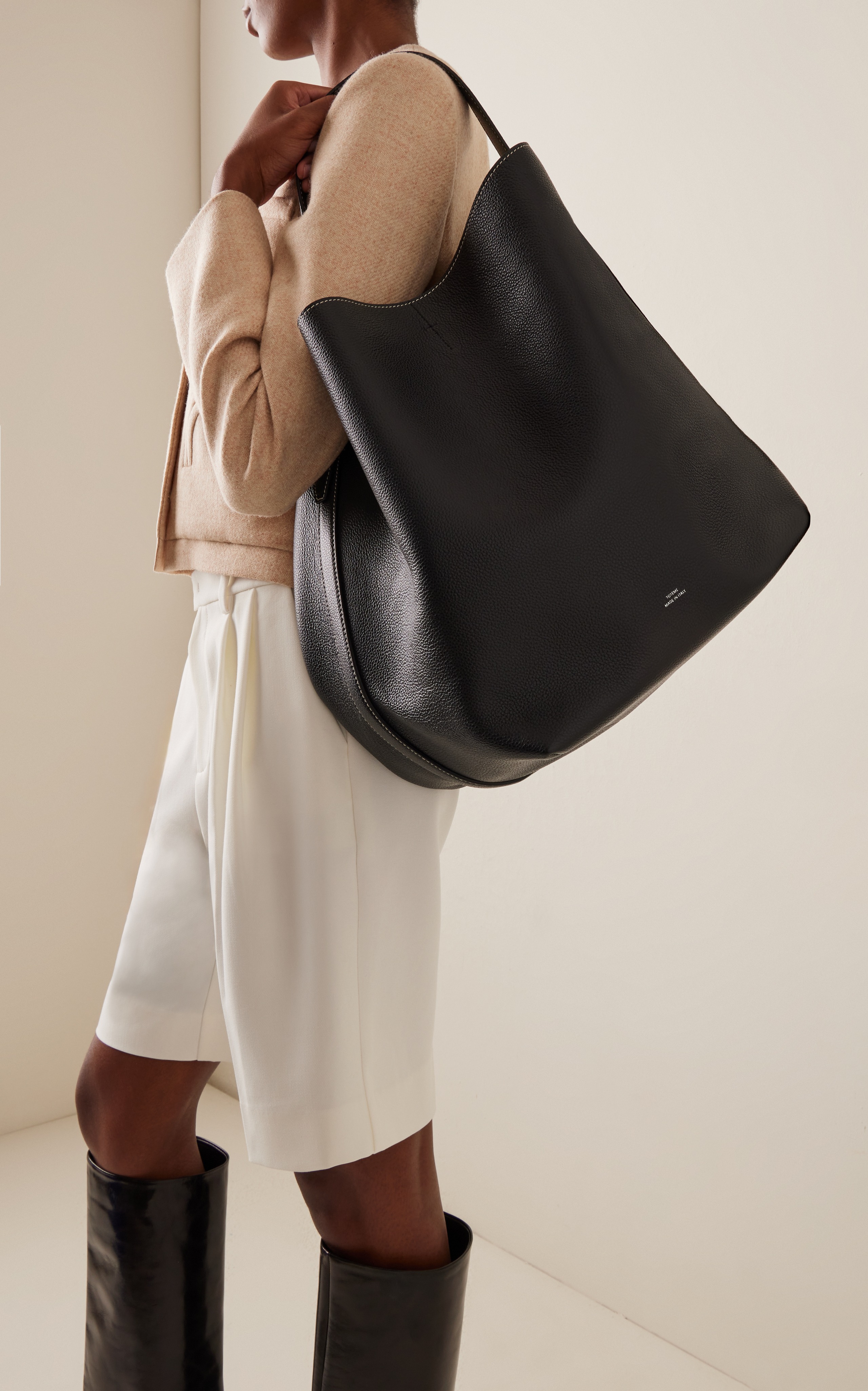 Belted Leather Tote Bag