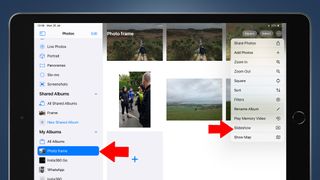 An iPad showing the Photos app and its Slideshow menu
