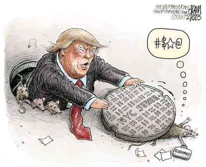 Political cartoon U.S. Scaramucci fired Trump drain the swamp