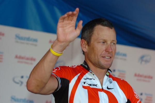 Lance Armstrong (RadioShack) competing in his last Tour Down Under, salutes the crowd
