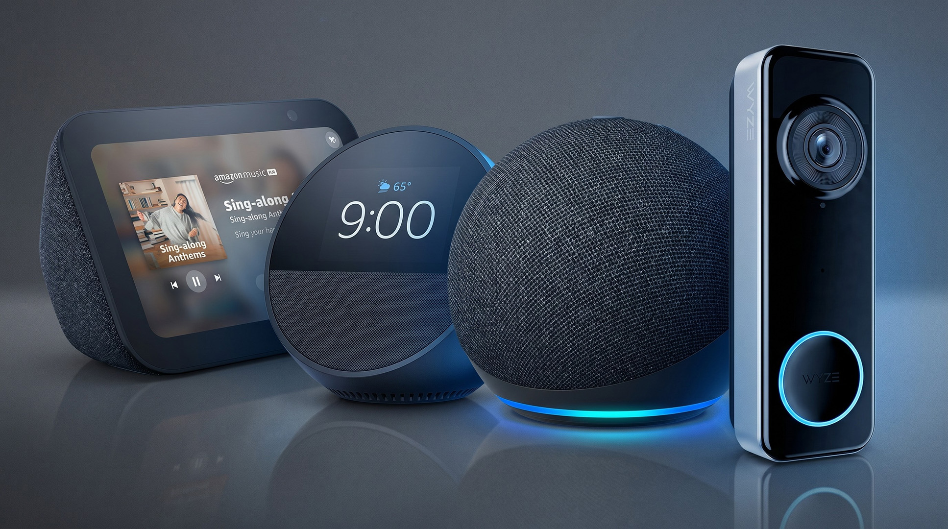 A selection of Amazon smart home products.