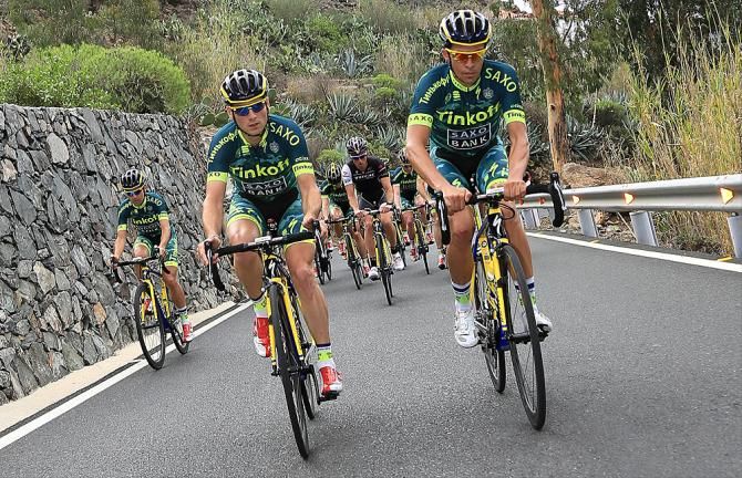 Albert Contador leads the Tinkoff-SAxo team up a climb in Gran Canaria