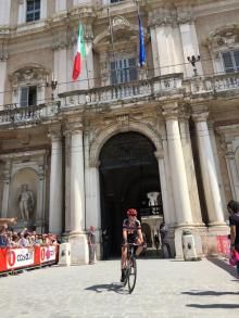 Chad Haga emerges into Modena's Piazza Grande