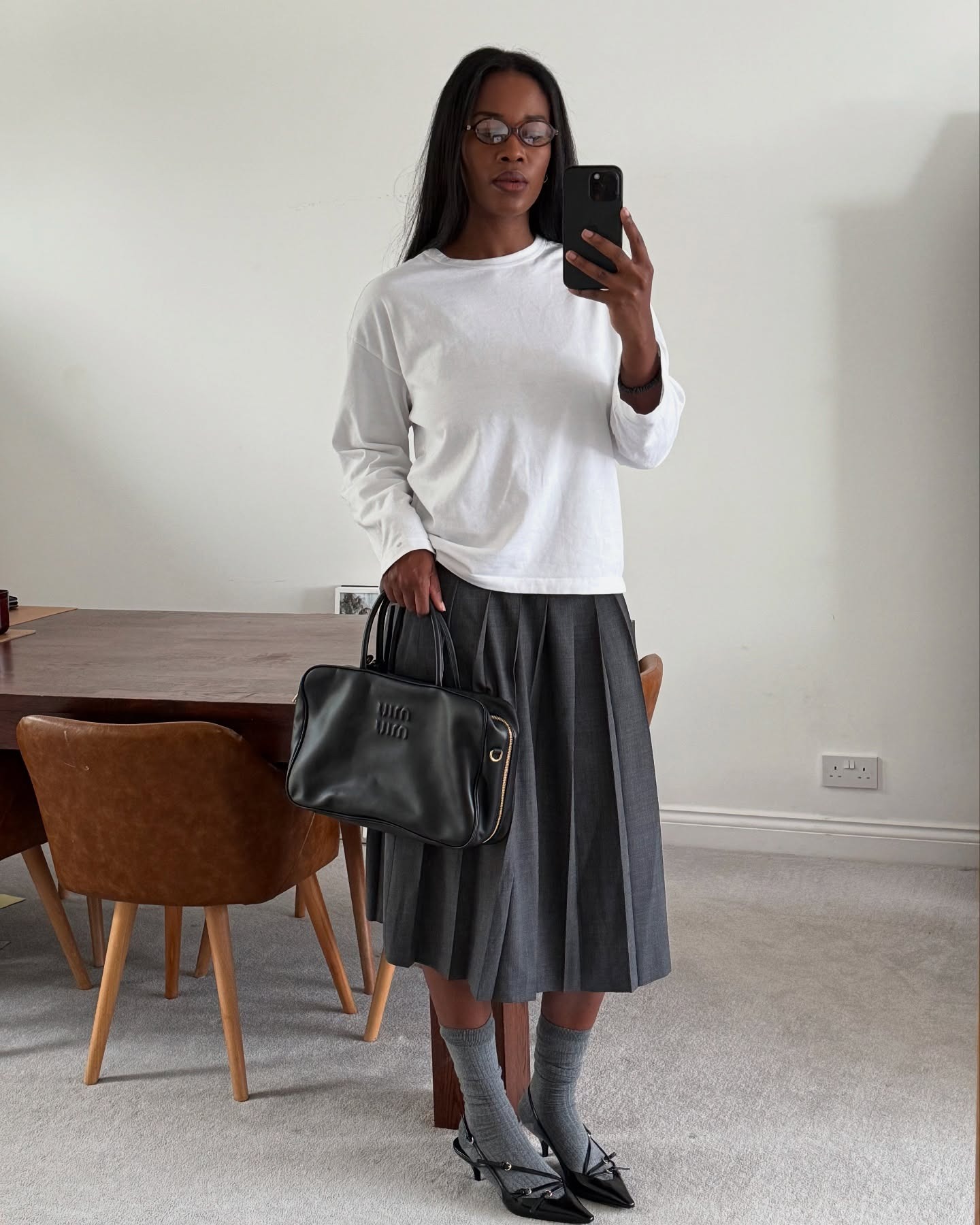 Influencer wearing the gray sock trend