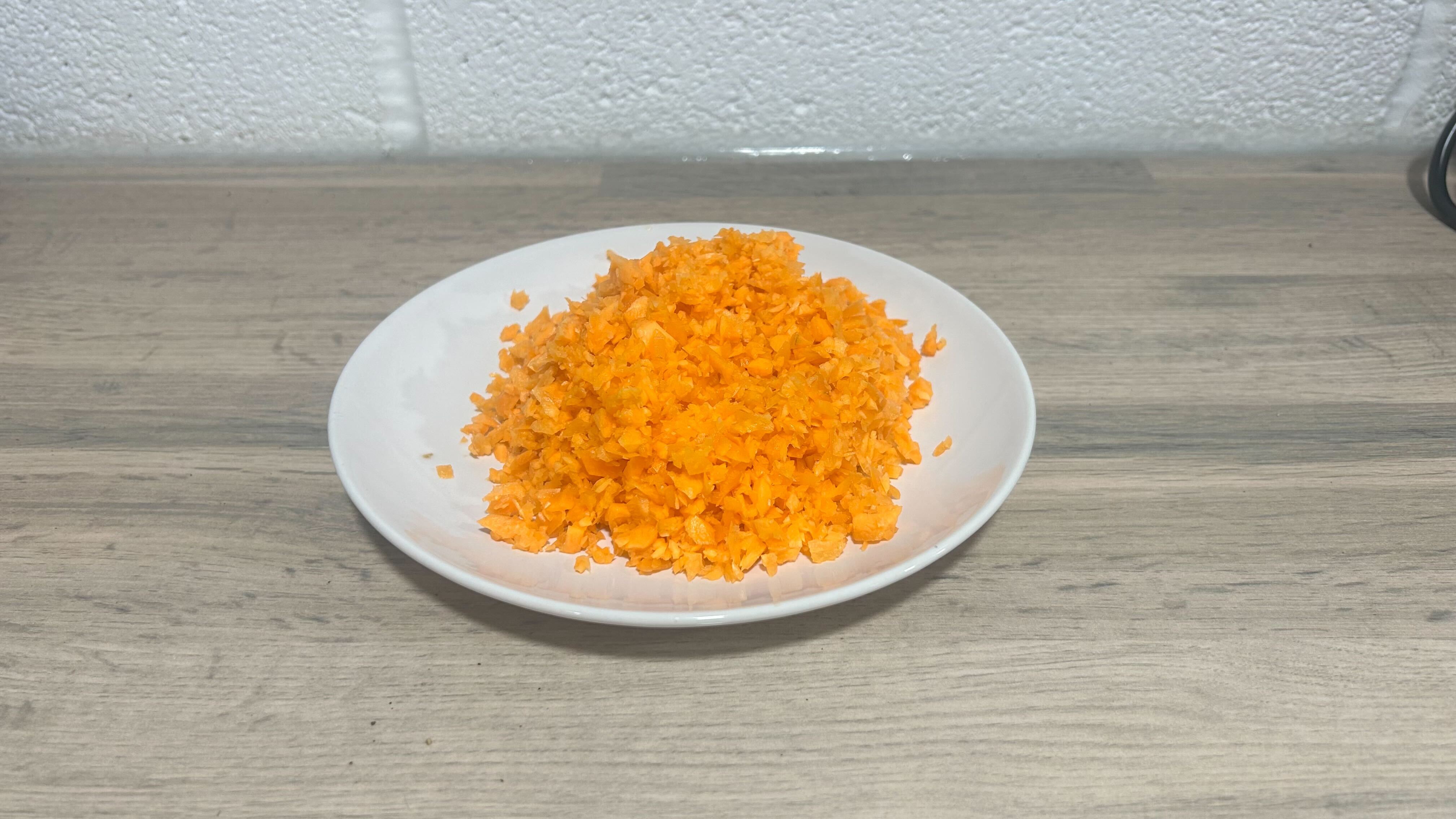 Chopped carrots made with the KitchenAid Cordless Top Down Food Chopper