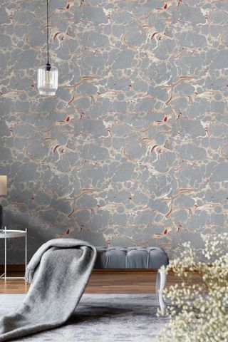 marble effect bedroom wallpaper by Dowsing & Reynolds