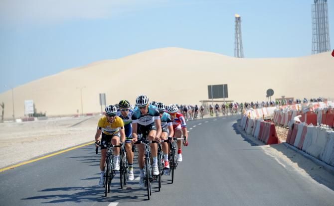 Mark Cavendish stays near the front to protect his jersey
