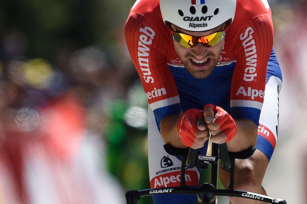 Tom Dumoulin is focused during the stage 13 time trial at the Tour de France.