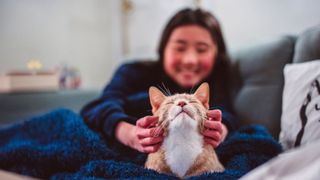 Woman stroking her cat