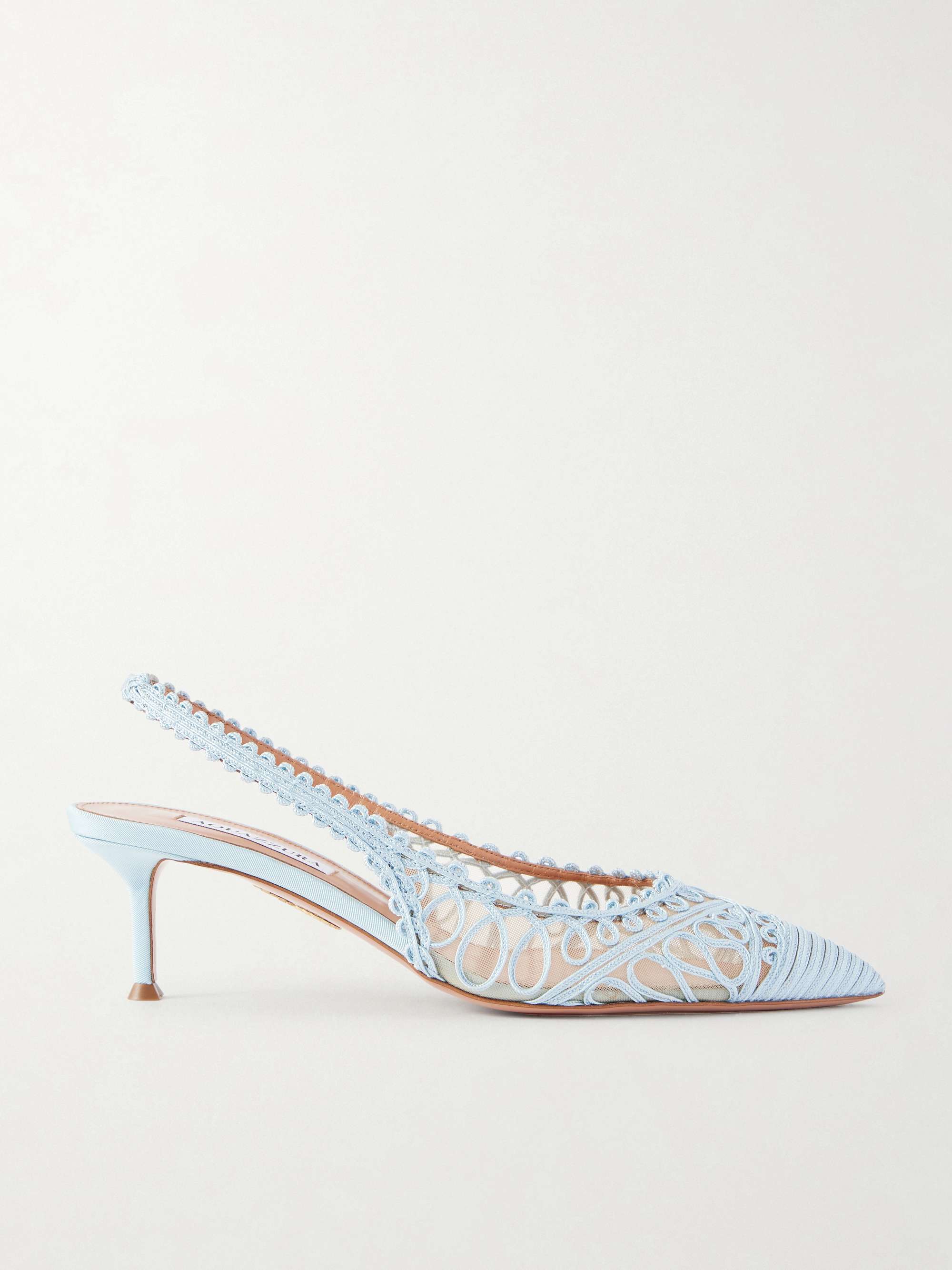Kahlo 50 Embroidered Leather-Trimmed Mesh Slingback Pumps