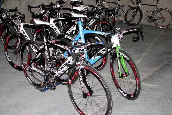 New Ridley Noah and Helium road bikes await the finishing touches at the recent Vacansoleil team camp.