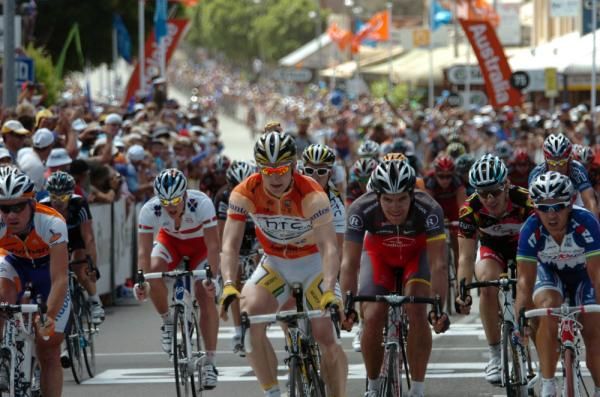 Andre Greipel (Columbia-HTC) moments after stage win number three for this year's Tour Down Under