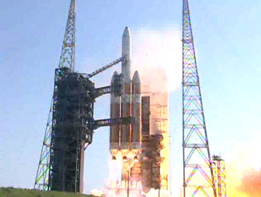 A ULA Delta 4 Heavy Rocket launches a spy satellite July 29