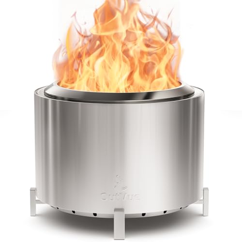 Outvue 27 Inch Stainless Steel Smokeless Fire Pit, Outdoor Smokeless Firepit, Wood Burning Fire Pits for Camping, Bonfire, Low Smoke Firepit for Outside (vertical Hole)
