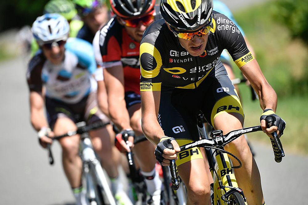 France's Romain Sicard (R) and Belgium's Greg Van Avermaet ride in a breakaway