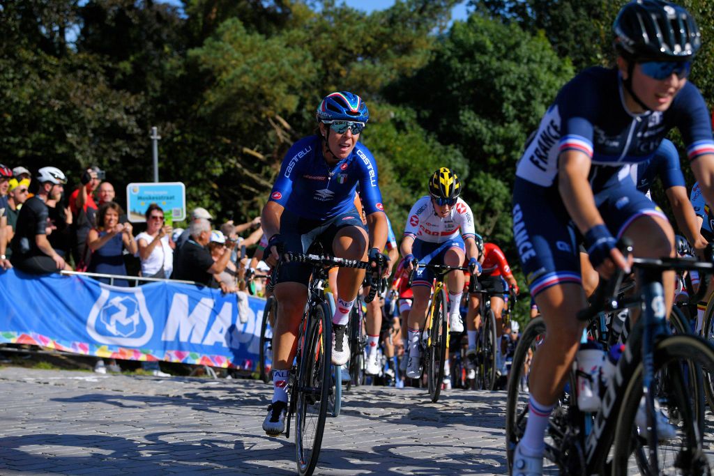 LEUVEN BELGIUM SEPTEMBER 25 Marta Bastianelli of Italy competes during the 94th UCI Road World Championships 2021 Women Elite Road Race a 1577km race from Antwerp to Leuven flanders2021 on September 25 2021 in Leuven Belgium Photo by Luc ClaessenGetty Images