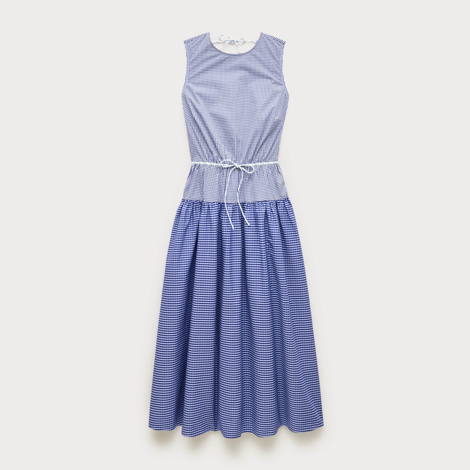 Open-Back Mixy Dress in Gingham Cotton-Blend Poplin