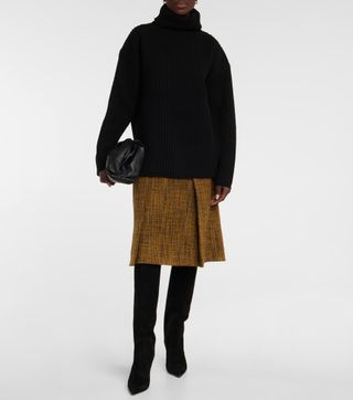 High-Neck Ribbed-Knit Wool Sweater