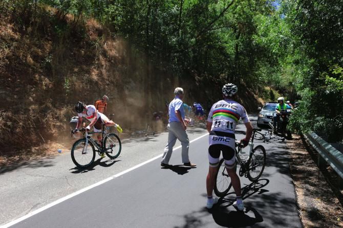 Philippe Gilbert (BMC) picks himself up after his crash.