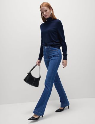 High Waisted Crease Front Slim Flare Jeans