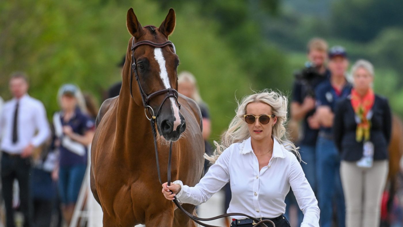 Yasmin INGHAM riding BANZAI DU LOIR for GBR during the 1st Horse Inspection at the FEI Eventing European Championship in Haras du Pin in Normandy in France between the 9th-13th August 2023