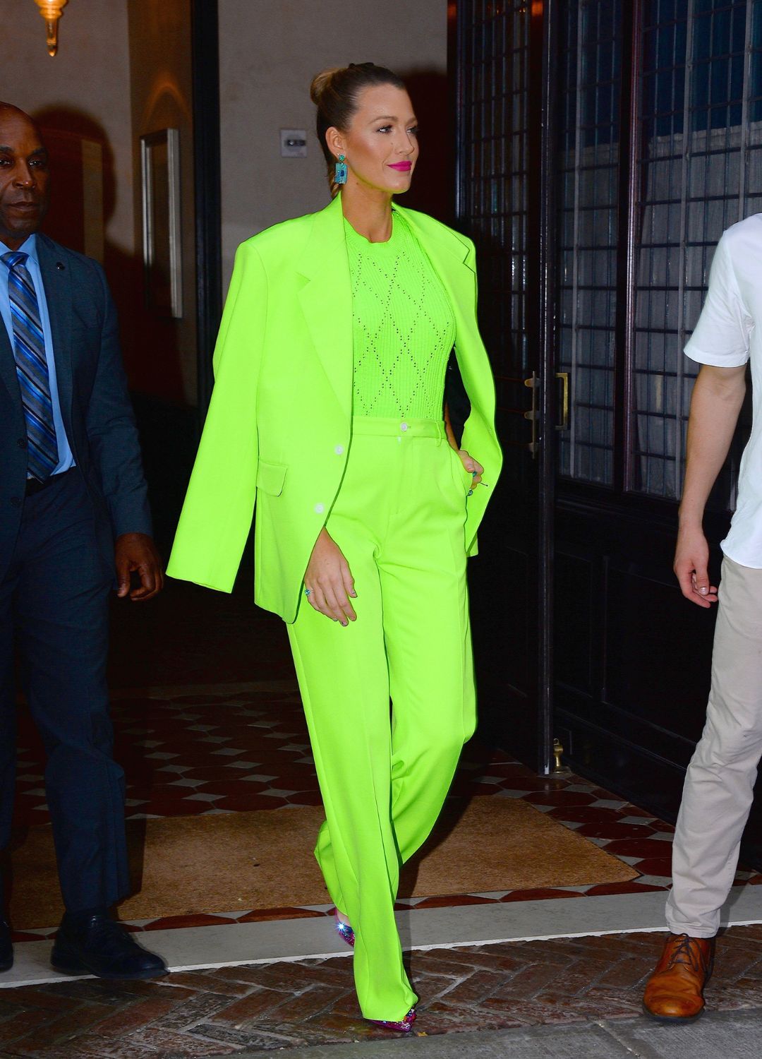 Blake Lively in a neon green suit