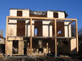 Cross laminated timber being constructed