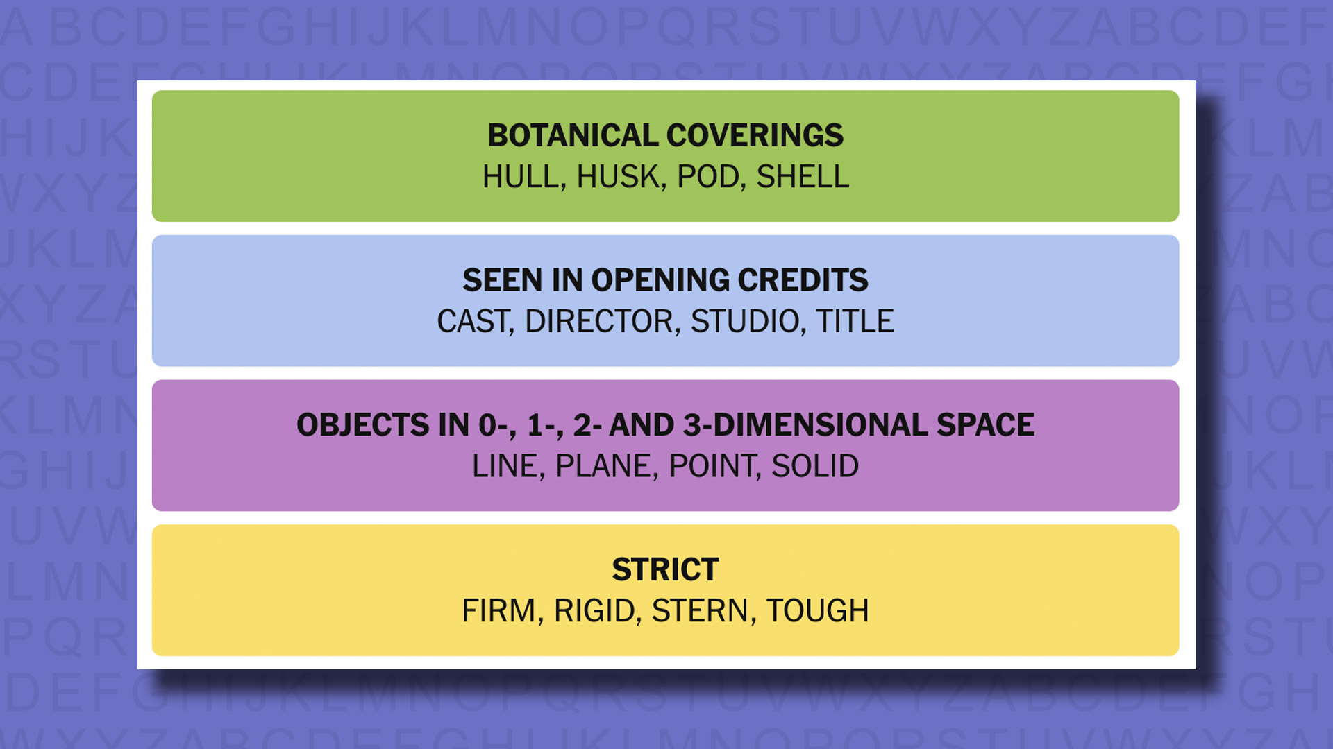 NYT Connections answers for game 744 on a purple background