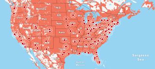 Verizon 5g map showing Ultra wideband coverage