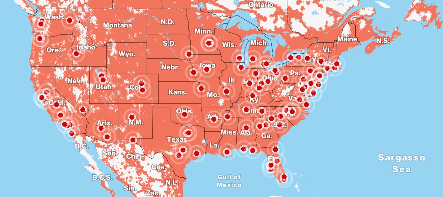 Verizon 5g map showing Ultra wideband coverage