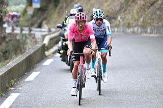 VENCE FRANCE FEBRUARY 23 LR Richard Carapaz of Ecuador and Team EF Education EasyPost and Santiago Buitrago of Colombia and Team Bahrain Victorious compete in the breakaway during the 57th Tour des Alpes Maritimes et du Var 2025 Stage 2 a 1318km stage from VillefranchesurMer to Vence 327m on February 23 2025 in Vence France Photo by Billy CeustersGetty Images