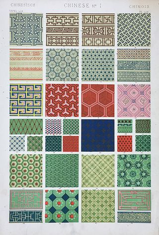 Owen Jones’ Chinese patterns in the 1856 book The Grammar of Ornament. Sam Jacobs and Priya Khanchandani commissioned contemporary responses to decolonise the patterns.