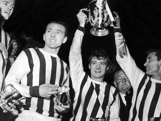 West Brom players celebrate their League Cup final win over West Ham in March 1966.