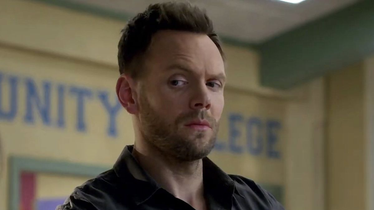 Close-up of Jeff Winger&#039;s suspicious face in Community Season 6