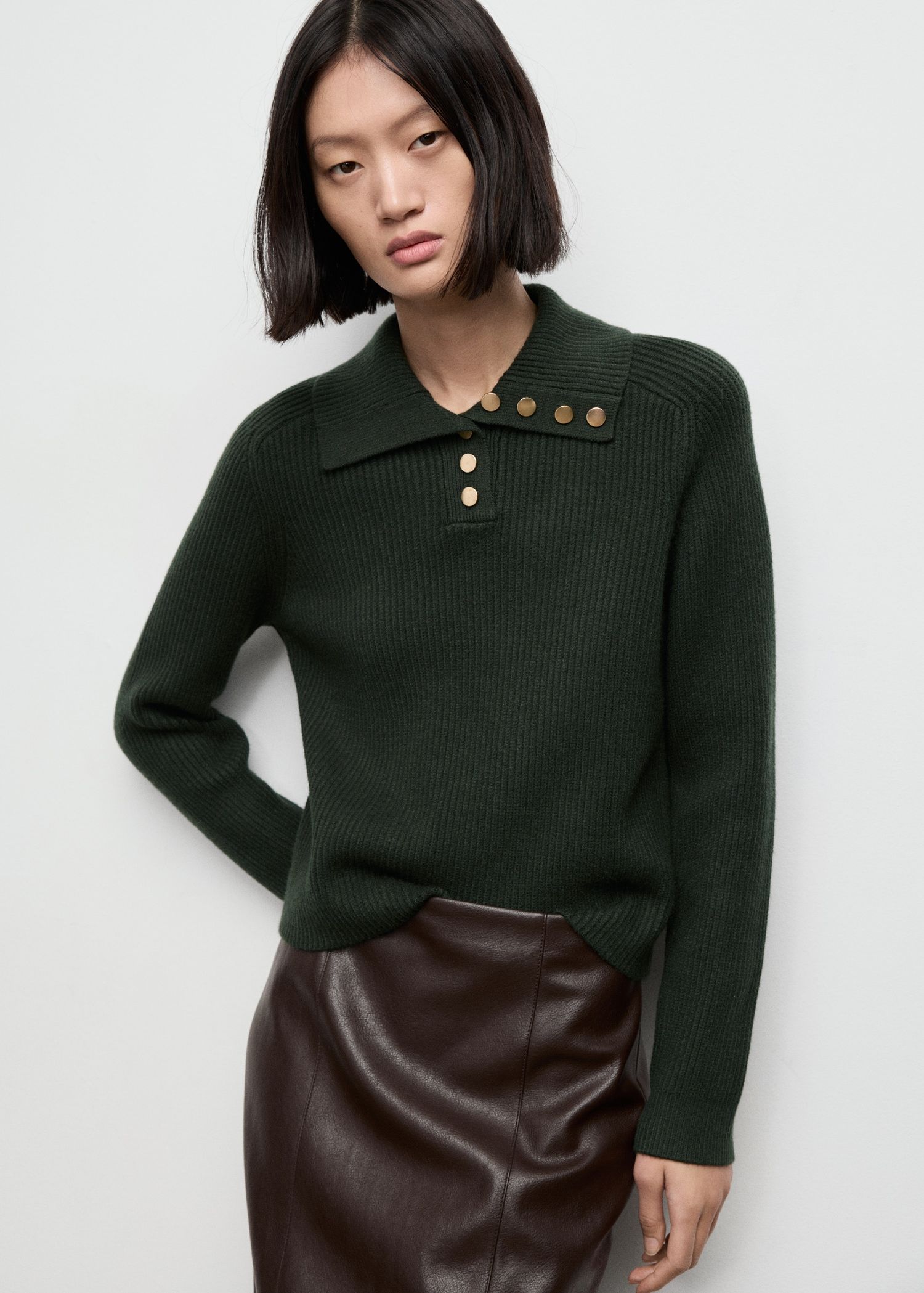 Ribbed Polo-Neck Sweater With Buttons - Women | Mango Usa