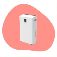 SmartAir Dry Zone dehumidifier on a pink graphic background