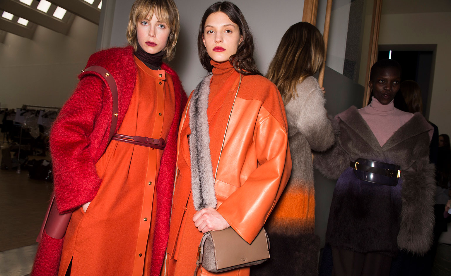 Bright orange over coats in Agnona A/W 2018