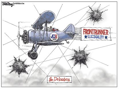 Political Cartoon U.S. Joe Biden Frontrunner in Electability Debates