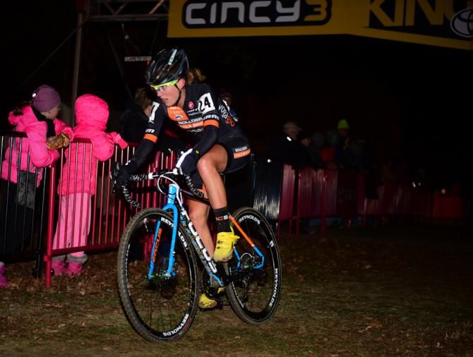Amanda Miller (Boulder Cycle Sport) riding well with one lap to go