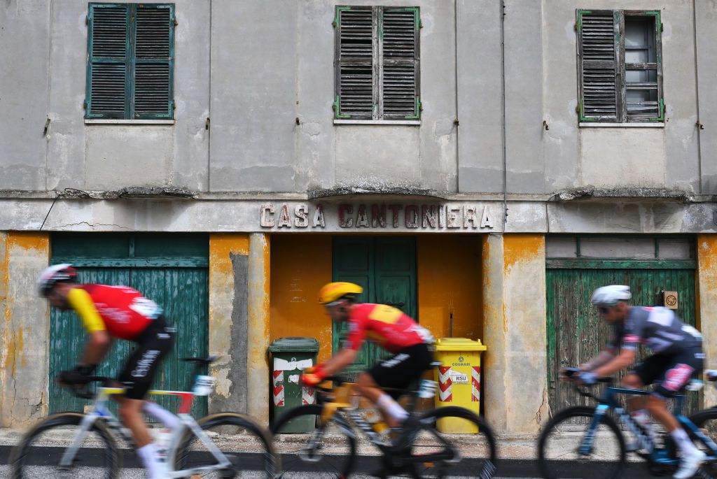 PERGOLA ITALY MARCH 14 LR Paul Ourselin of France and Team Cofidis Fredrik Dversnes of Norway and Team UnoX Mobility and Xandro Meurisse of Belgium and Team Alpecin Deceuninck compete in the breakaway during the 60th TirrenoAdriatico 2025 Stage 5 a 205km stage from Ascoli Piceno to Pergola UCIWT on March 14 2025 in Pergola Italy Photo by Tim de WaeleGetty Images