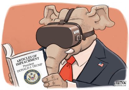Political Cartoon U.S. GOP Virtual Reality Goggles Trump Impeachment