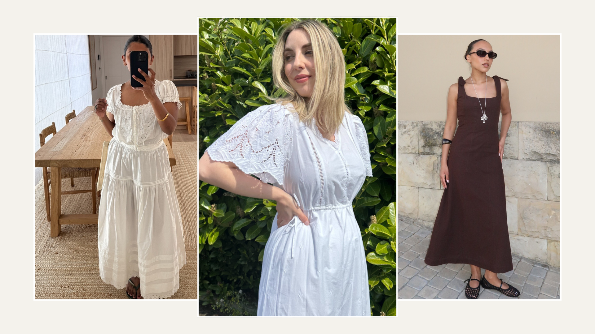 Three fashion people wearing M&S dresses.