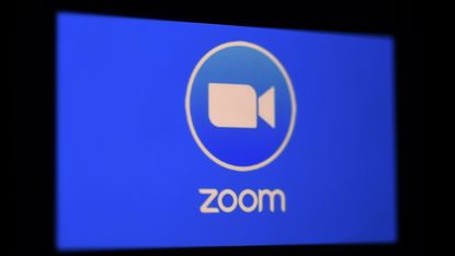 The Zoom logo on a screen