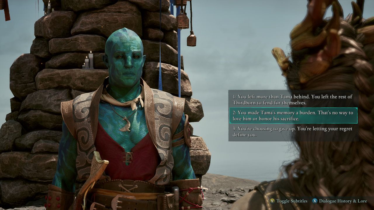Avowed - The player reacting to Kai's confession about Tama saying "That's no way to love him or honor his sacrifice."