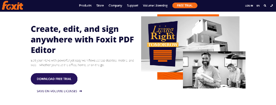 Screenshot of Foxit PDF Editor homepage